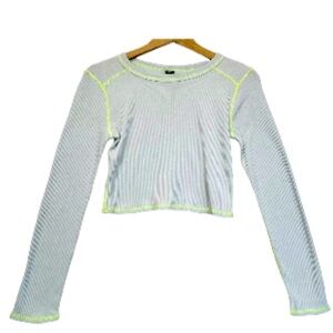 Wild Fable Cropped Ribbed Knit Top Light Blue Green Long Sleeve Women's XS